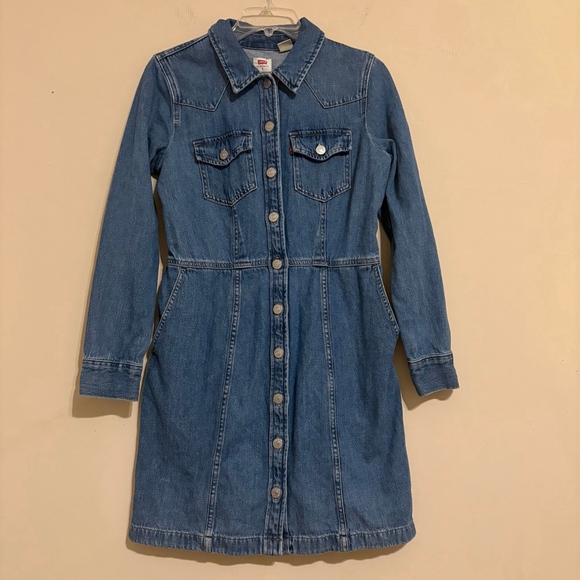 Women's Levi's Blue Denim Button-Front Mini Dress S - Picture 7 of 14